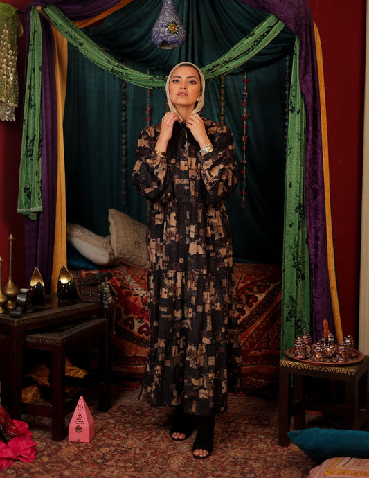 Printed velvet dress in Black