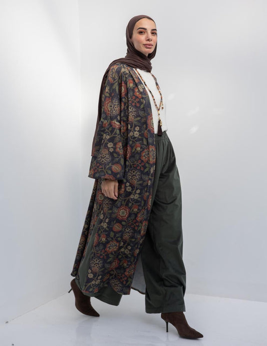 Knitted printed cardigan in Navy