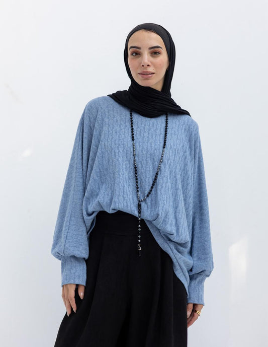 High low knitted pullover in Baby blue