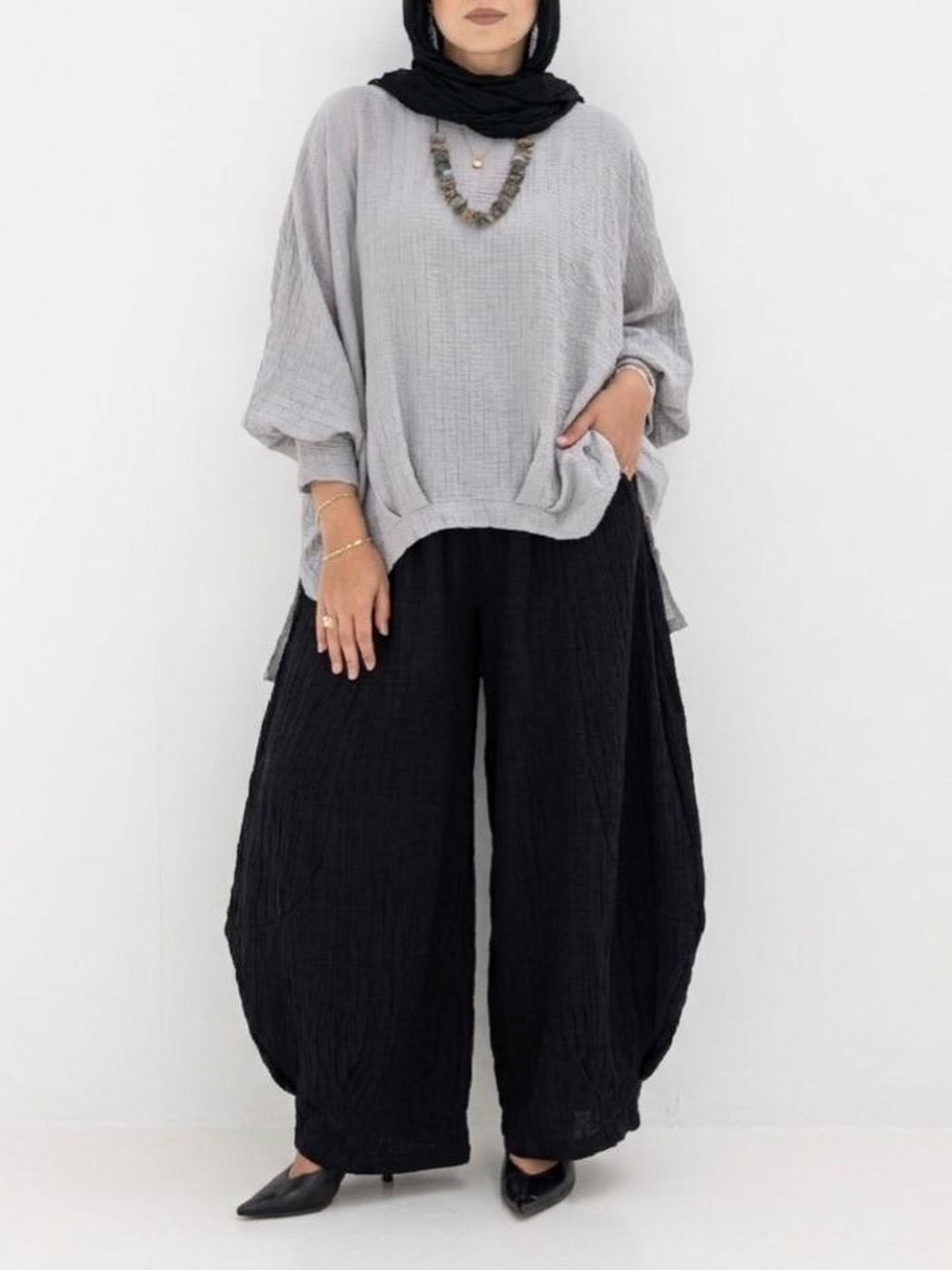 High low striped blouse ( light gray )