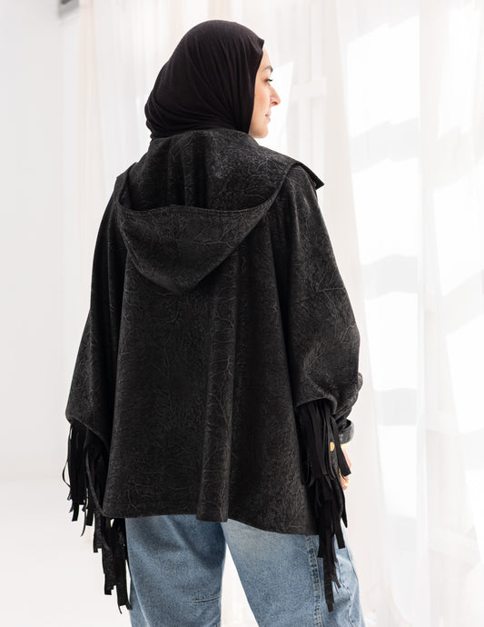 Suede & Leather Blend Jacket With Fringes