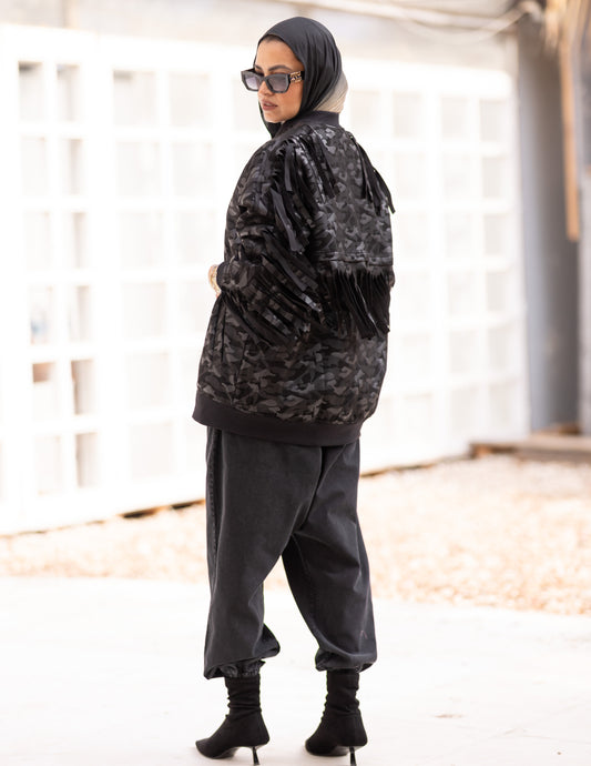 Leather & suede sweater with fringes