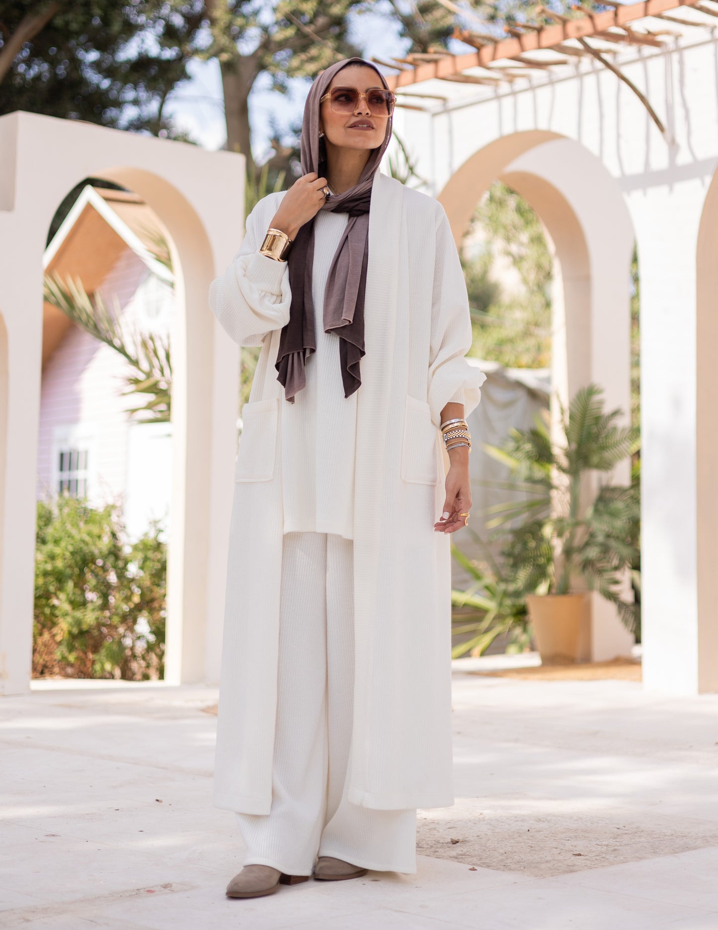 Knitted woolen set in Light offwhite