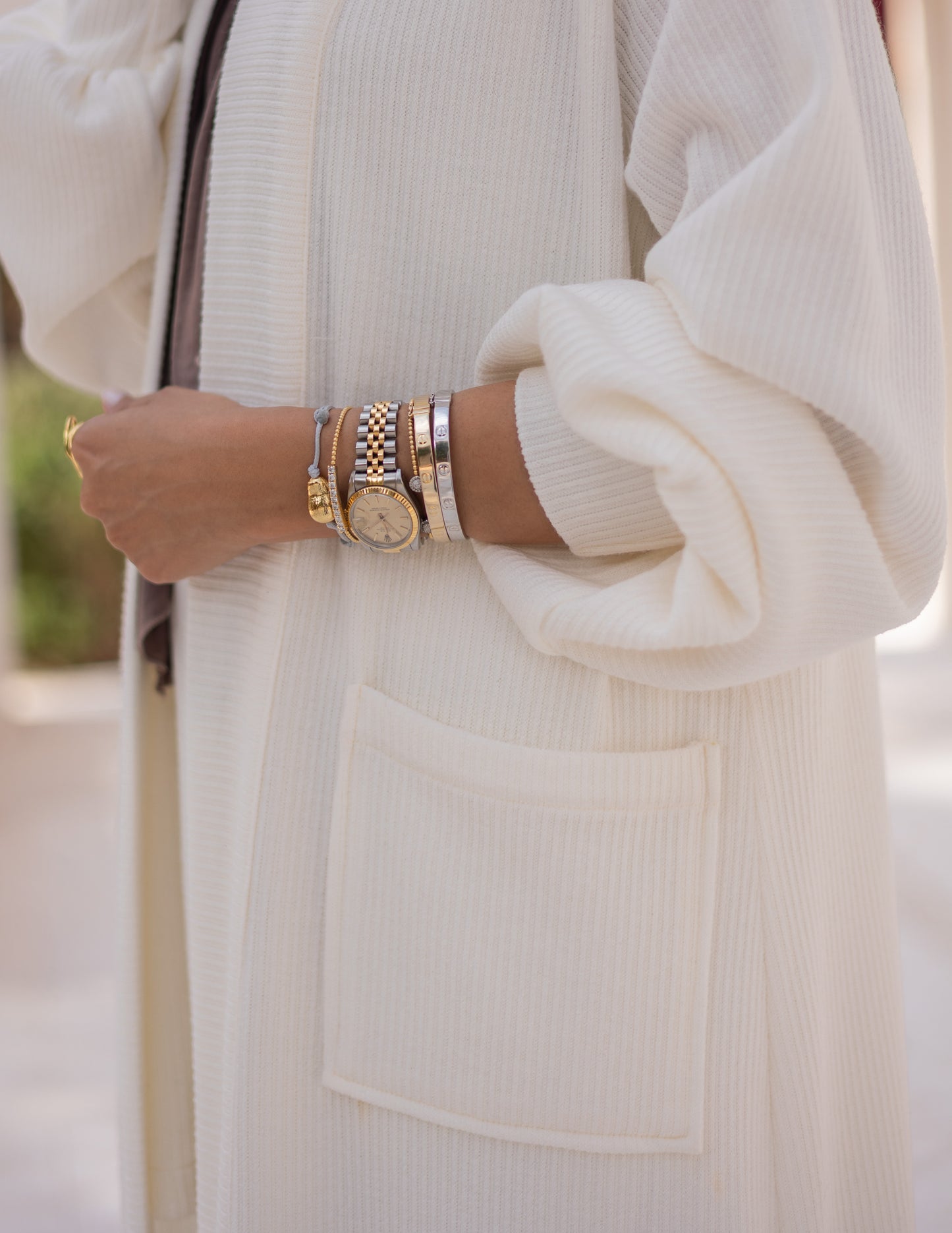 Woolen knitted cardigan with pockets in Light offwhite