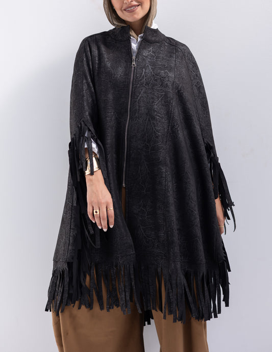 Suede & leather blend poncho