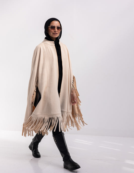 Suede poncho in Beige