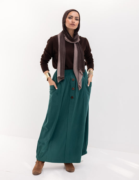 Velvet skirt with pockets in Green