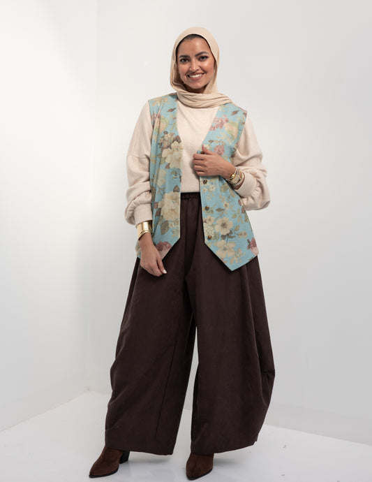 Floral woolen knitted vest in Baby Blue