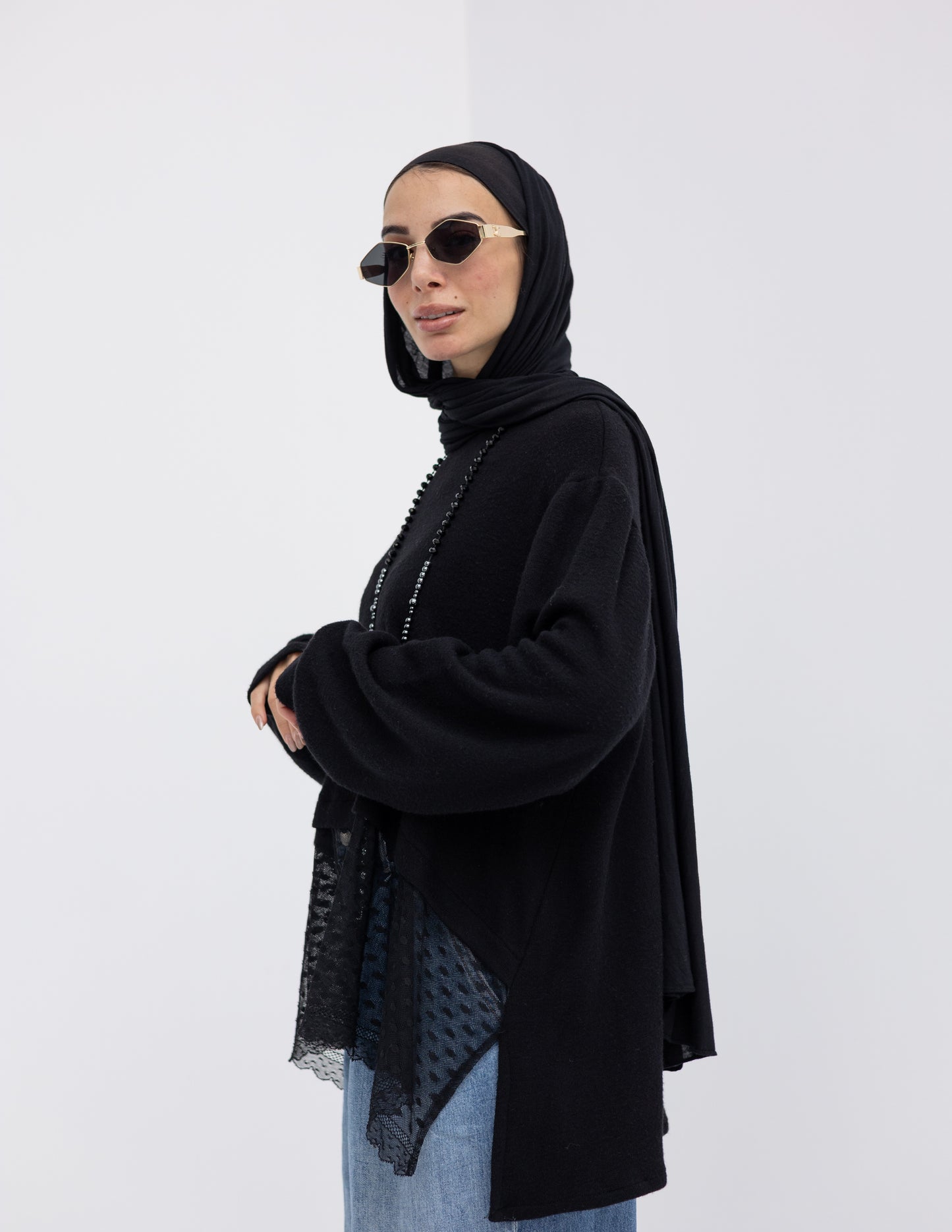 Cashmere pullover with lace in Black