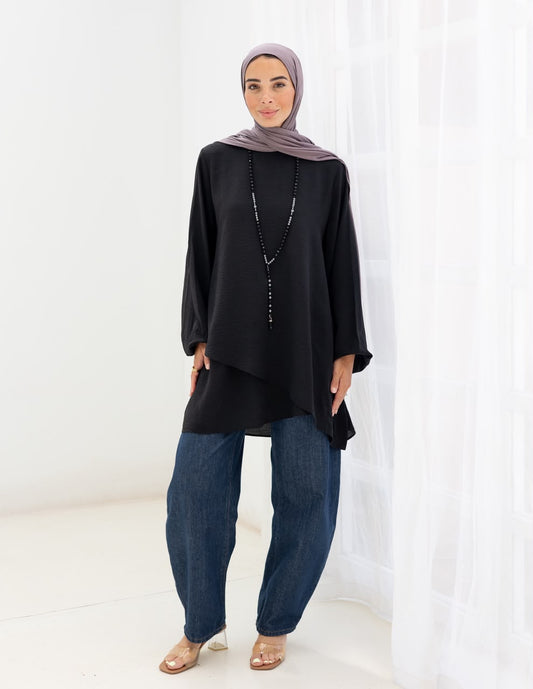 Crossed top with sleeves in Black