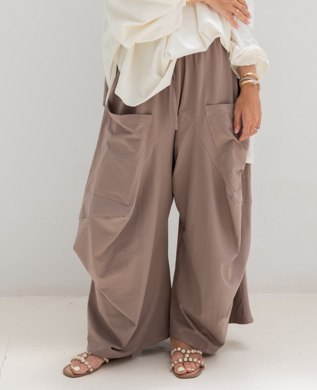 Boho pure cotton pants in cafe