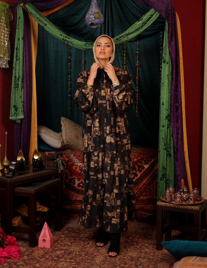 Printed velvet dress in Black