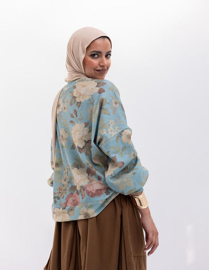 Floral knitted pullover in blue