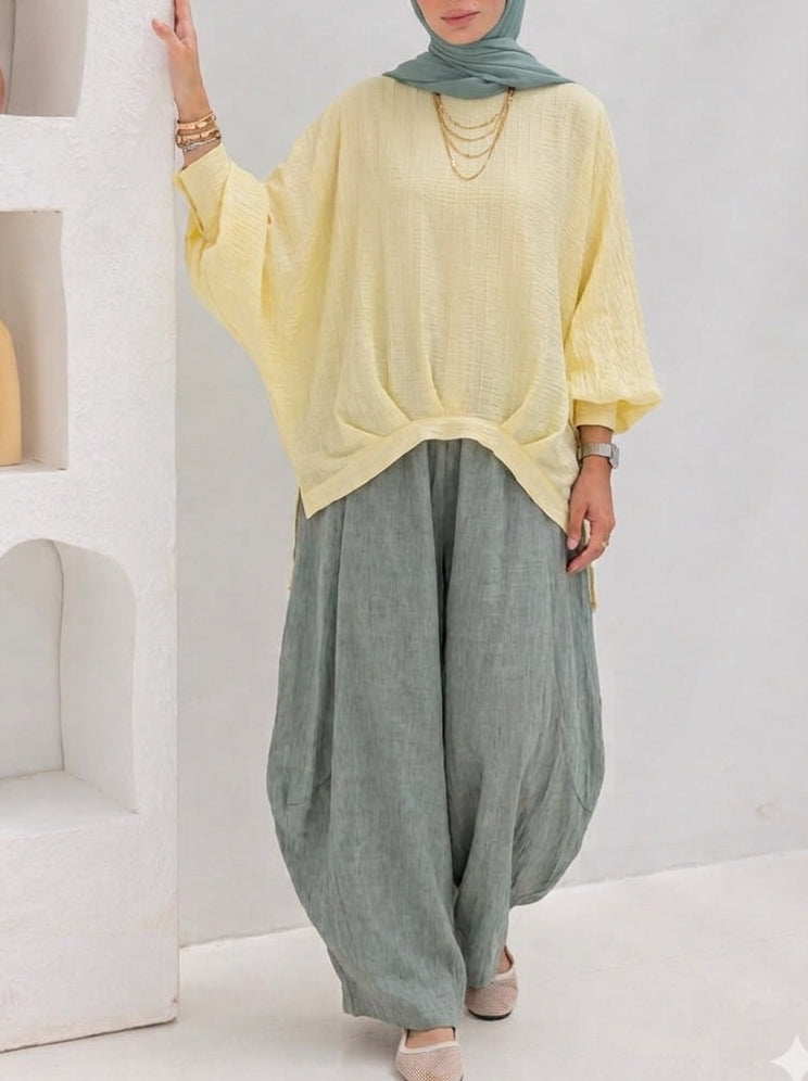 High low striped blouse  ( butter yellow)