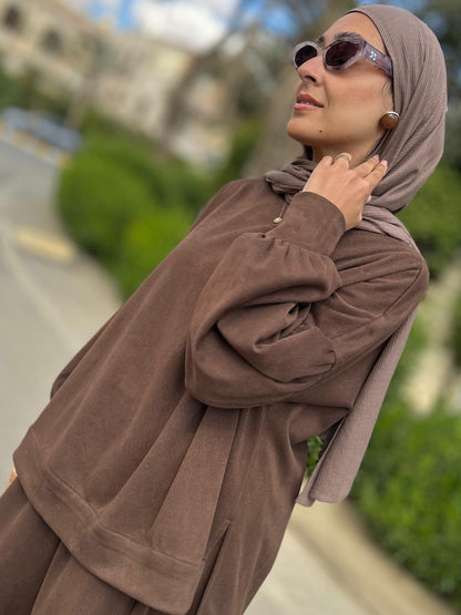 Winter stripped Velvet Set ( Brown)
