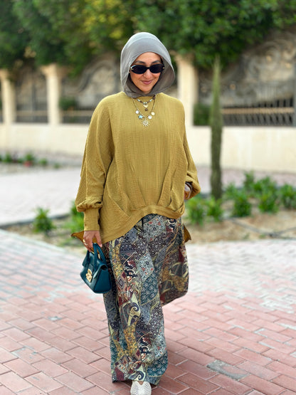 High low striped blouse ( Mustard)