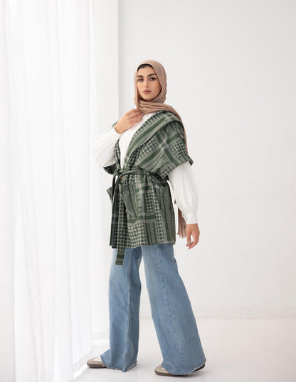Palestinian heritage print coat in Green