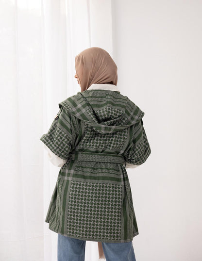 Palestinian heritage print coat in Green