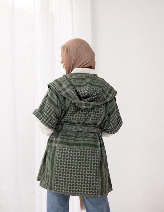 Palestinian heritage print coat in Green