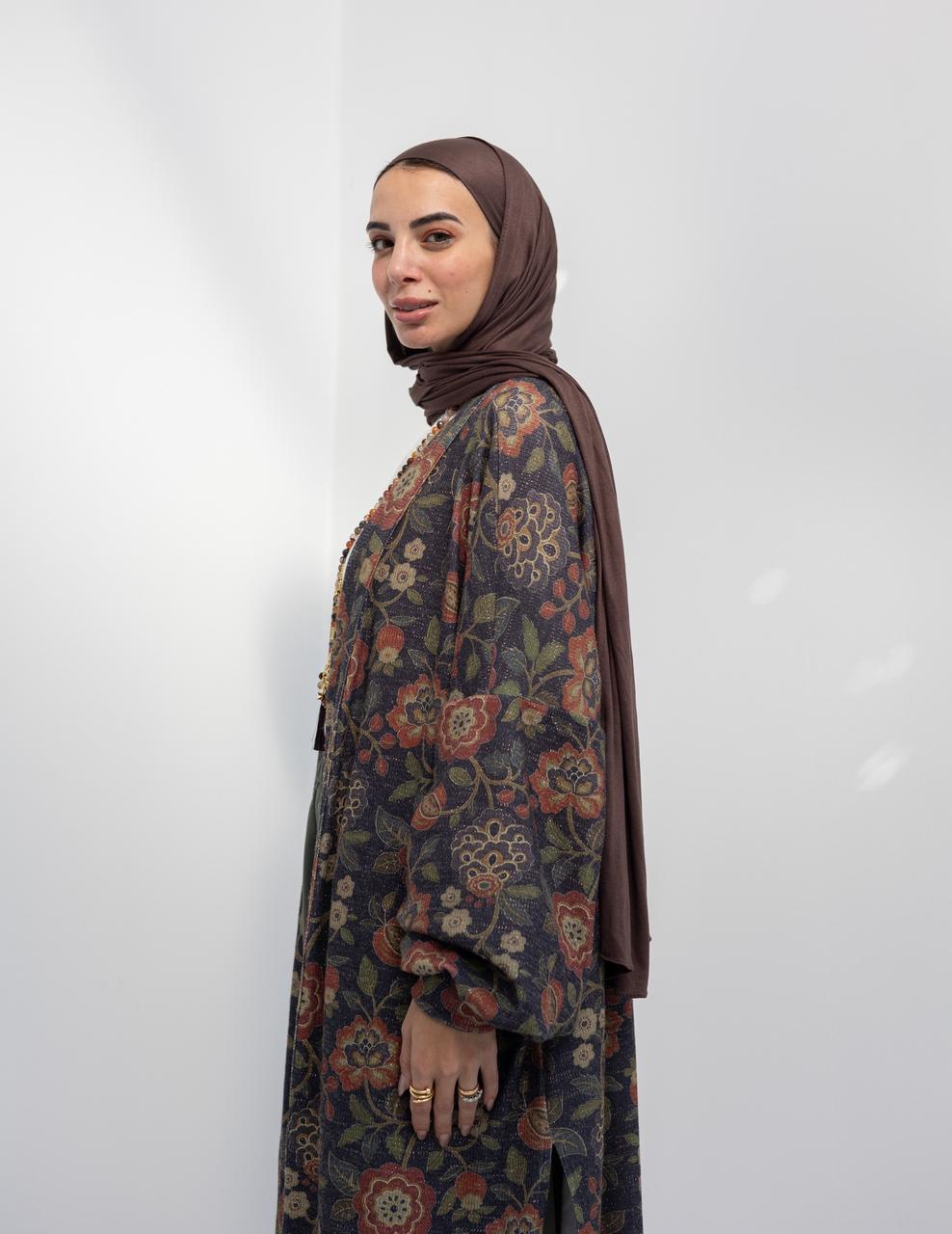 Knitted printed cardigan in Navy