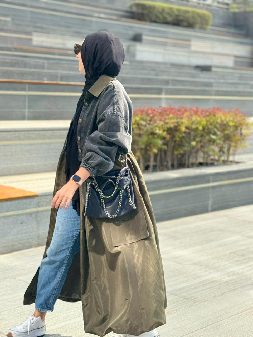 Denim waterproof balloon coat