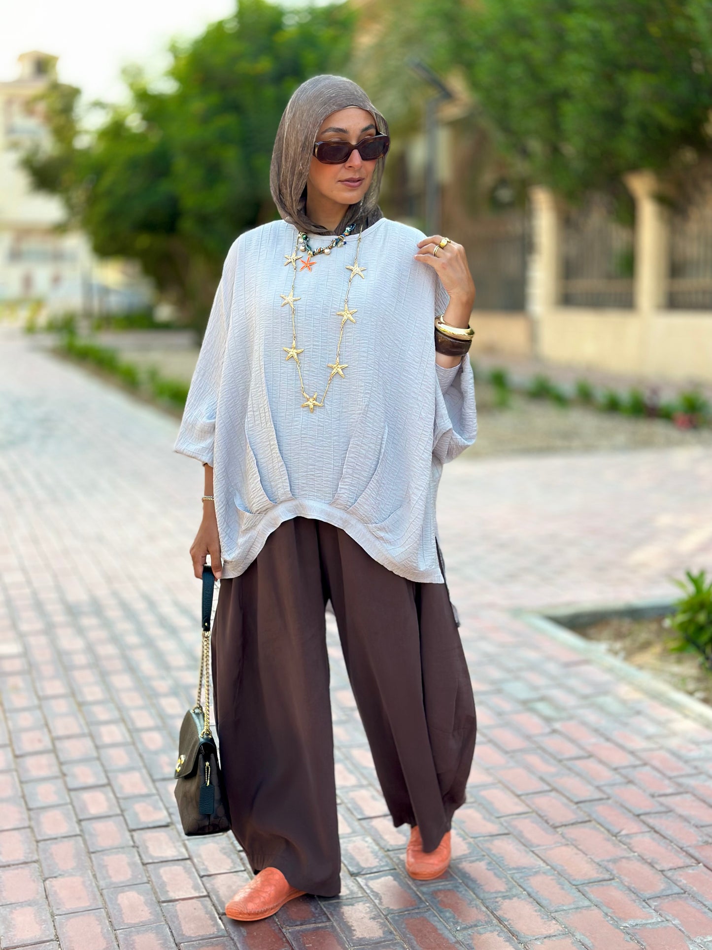 High low striped blouse Light Gray