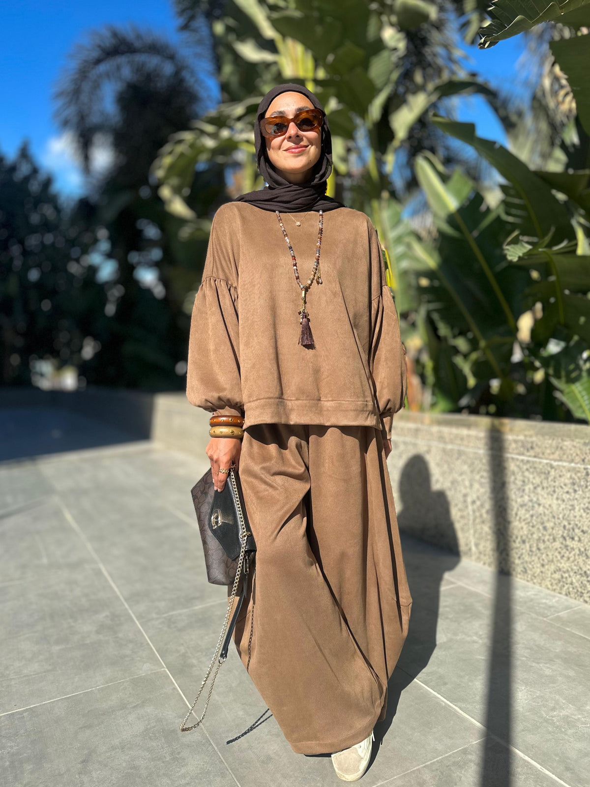 Winter stripped Velvet Set ( camel )