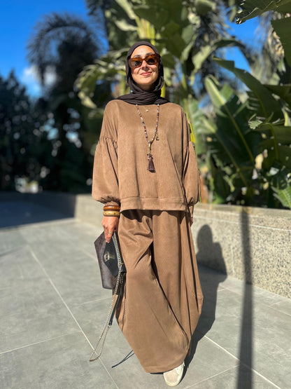 Winter stripped Velvet Set ( camel )