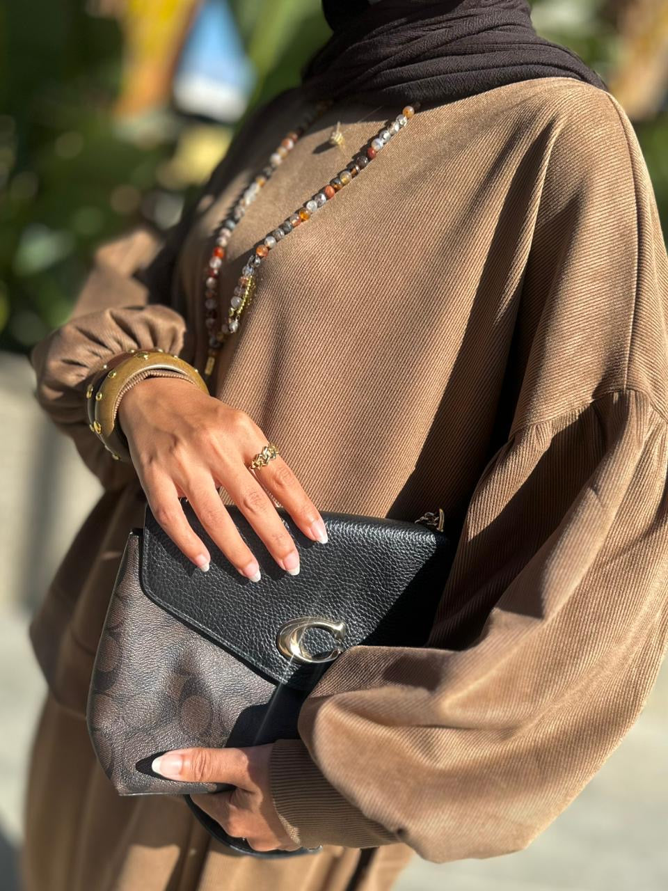 Winter stripped Velvet Set ( camel )