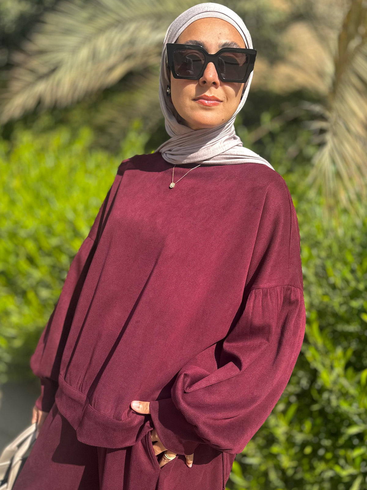 Winter stripped Velvet Set in ( Burgundy)