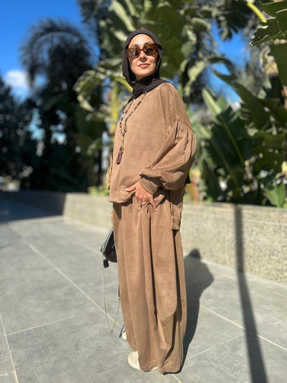Winter stripped Velvet Set ( camel )