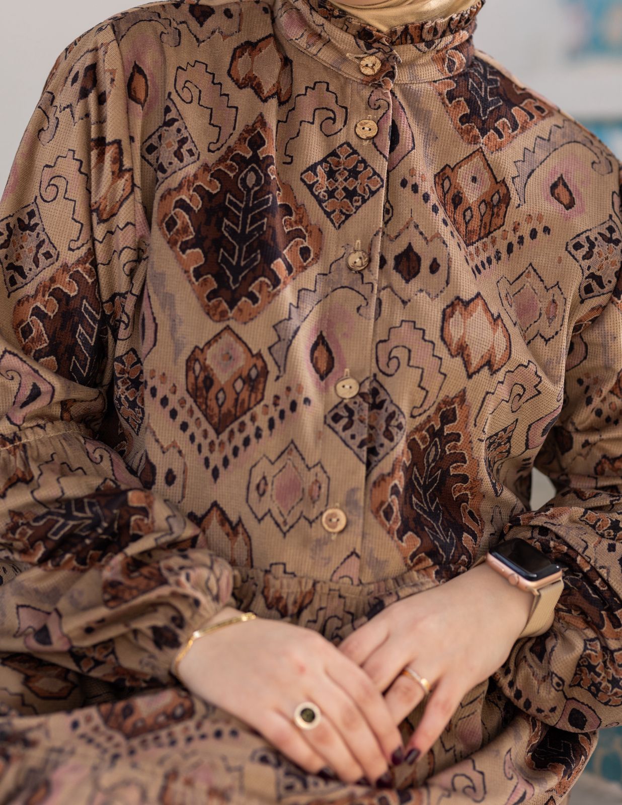 Printed velvet dress in Beige