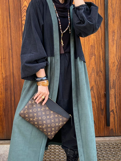 Denim & suede cardigan in Aqua