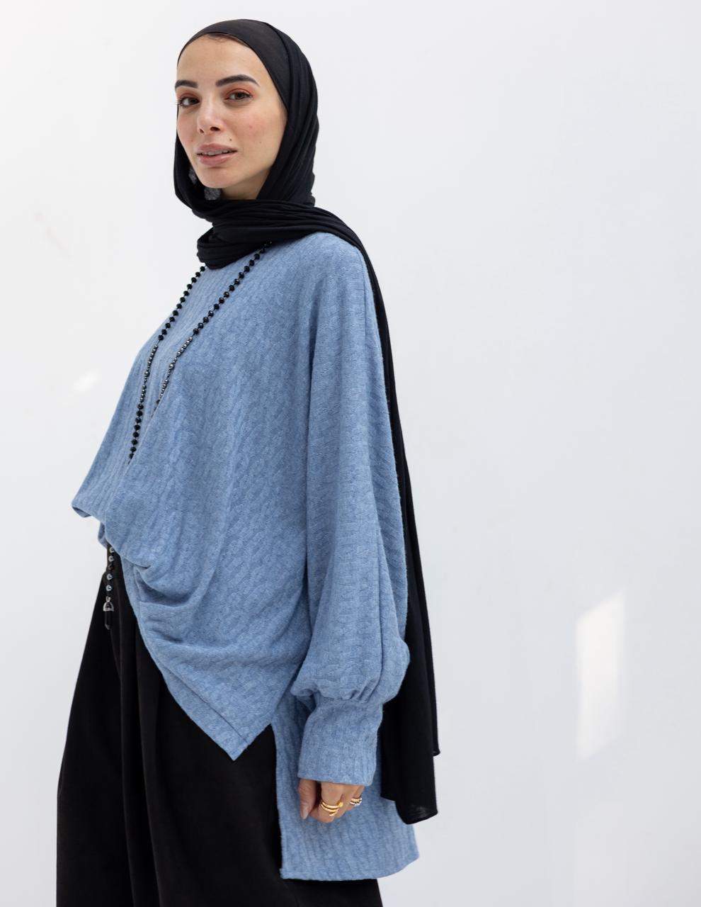 High low knitted pullover in Baby blue
