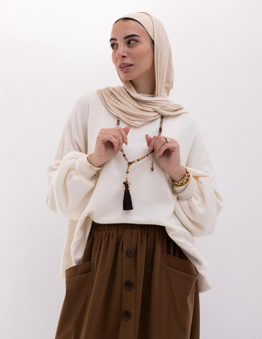 Cashmere knitted pullover in offwhite