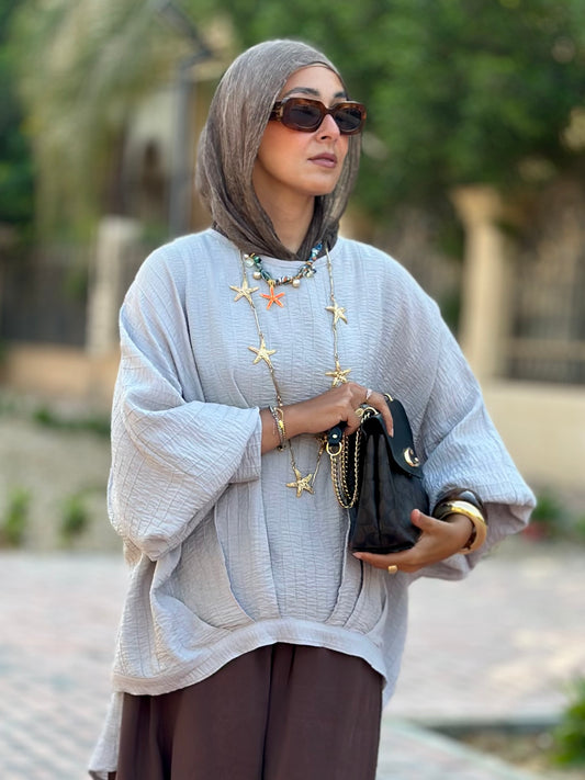 High low striped blouse Light Gray