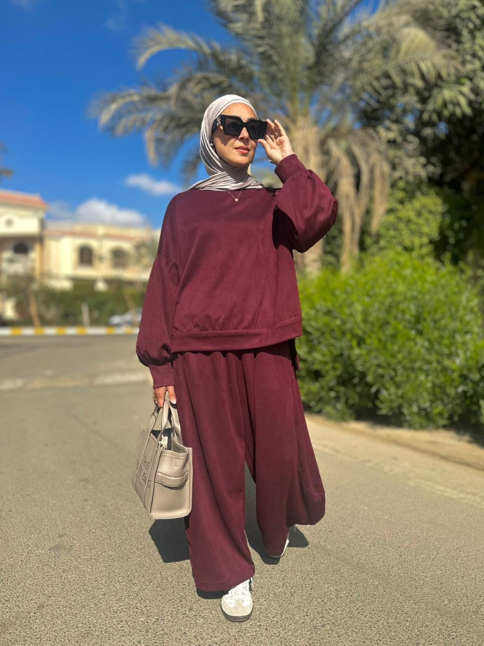 Winter stripped Velvet Set in ( Burgundy)