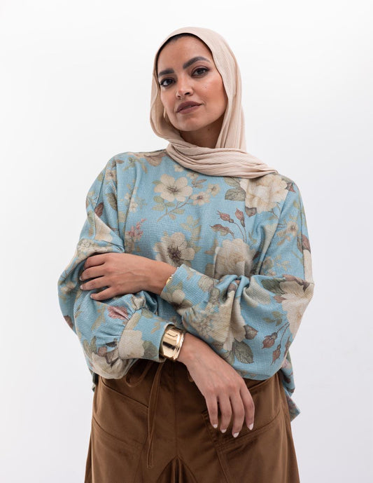 Floral knitted pullover in blue