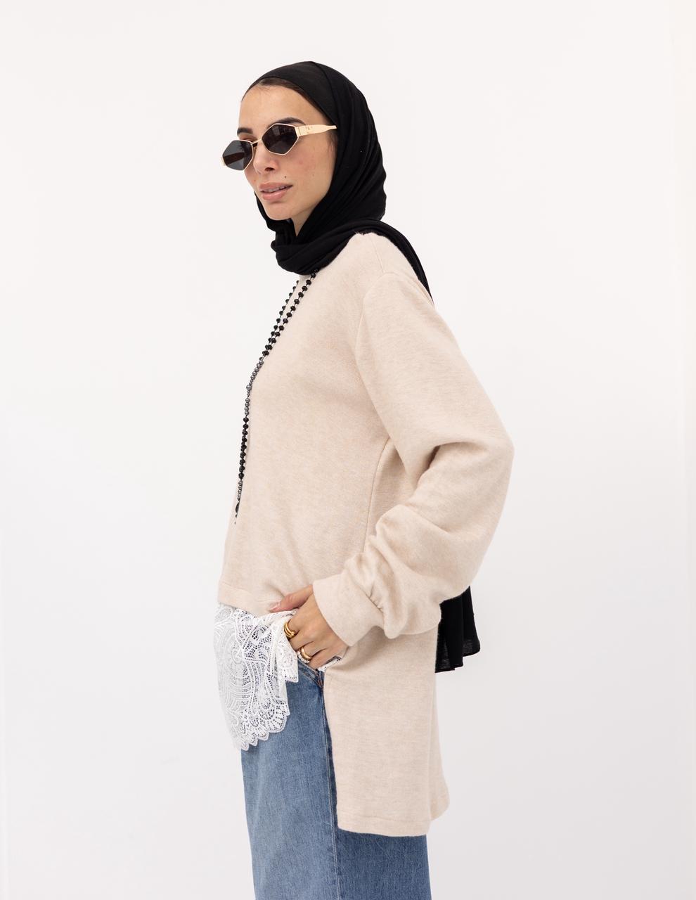 Cashmere pullover with lace in Beige