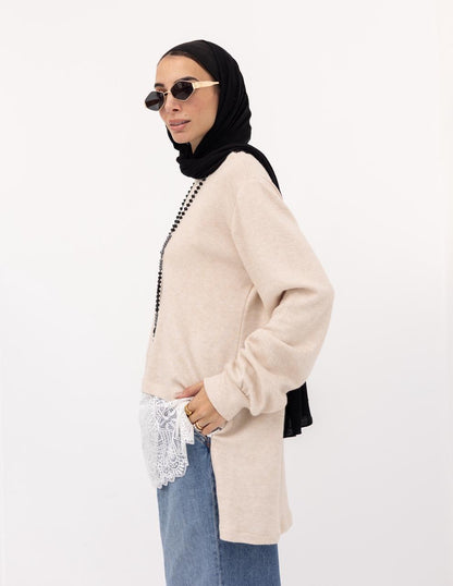 Cashmere pullover with lace in Beige