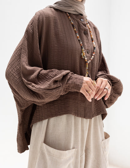 Trendy blouse with buttons ( Brown)