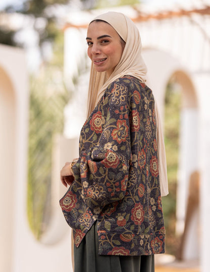 Floral knitted pullover in Navy