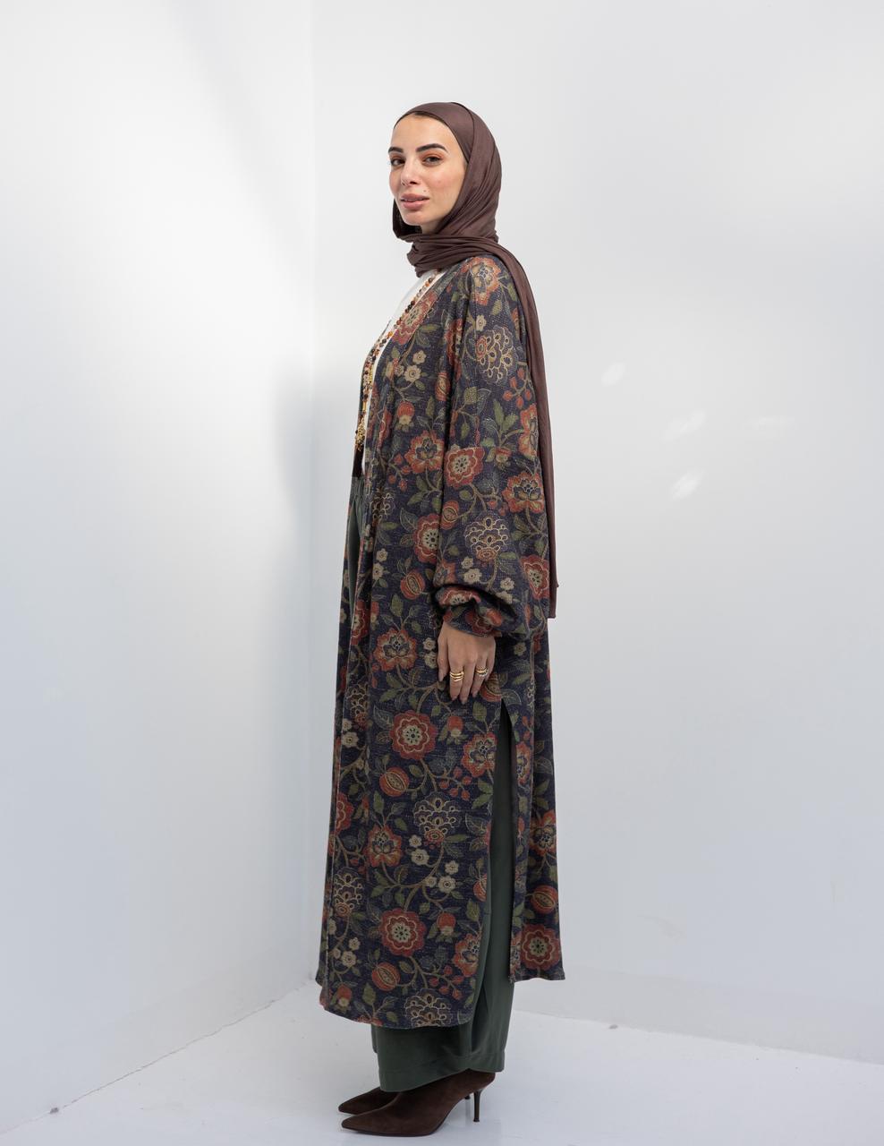 Knitted printed cardigan in Navy