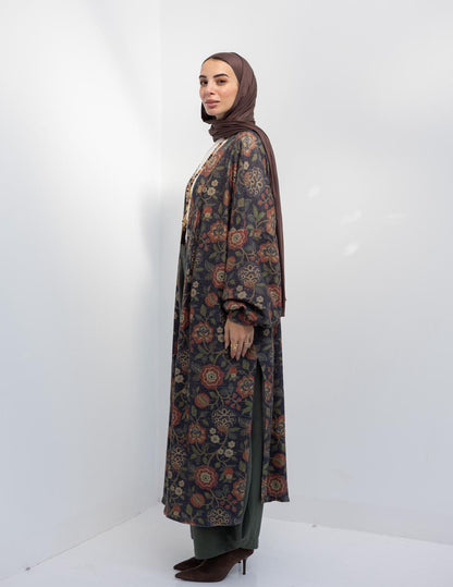 Knitted printed cardigan in Navy