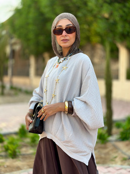High low striped blouse Light Gray