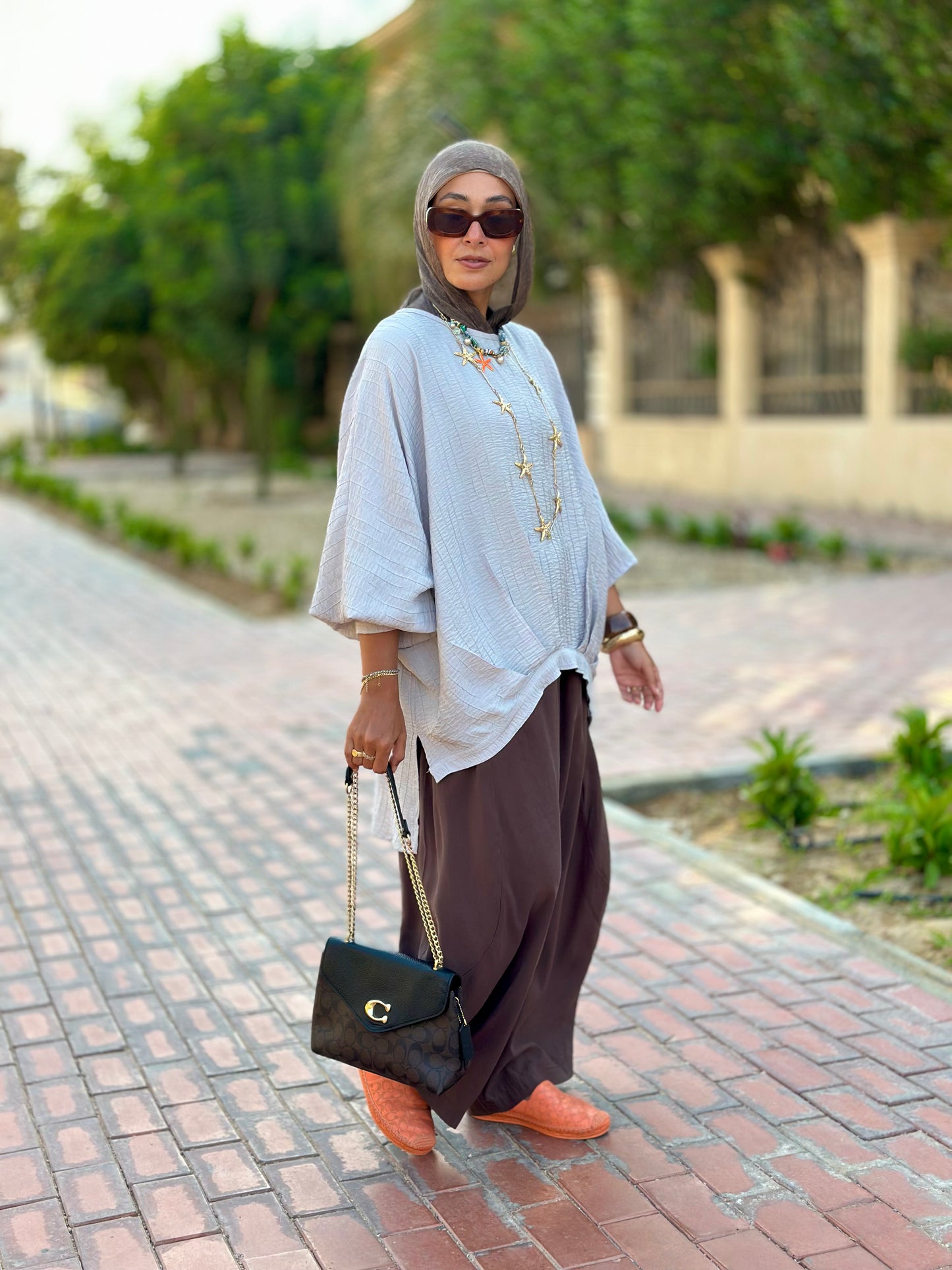 High low striped blouse Light Gray