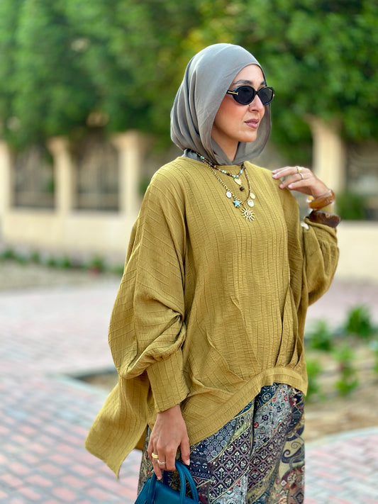 High low striped blouse ( Mustard)