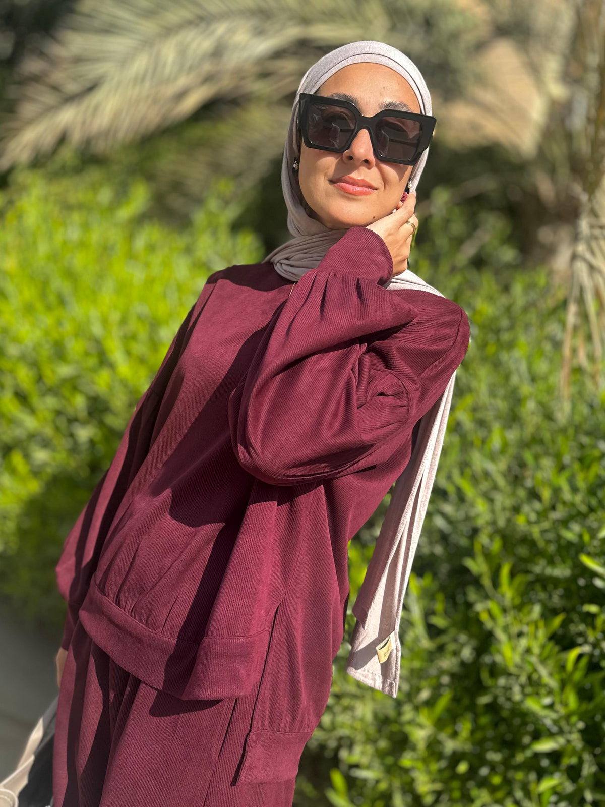 Winter stripped Velvet Set in ( Burgundy)