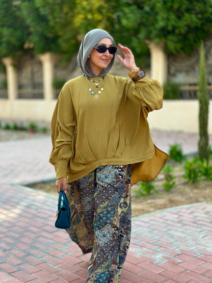 High low striped blouse ( Mustard)