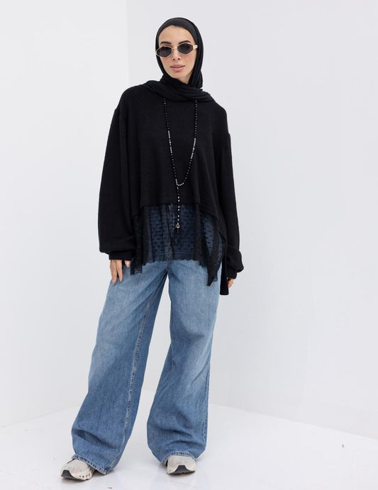 Cashmere pullover with lace in Black